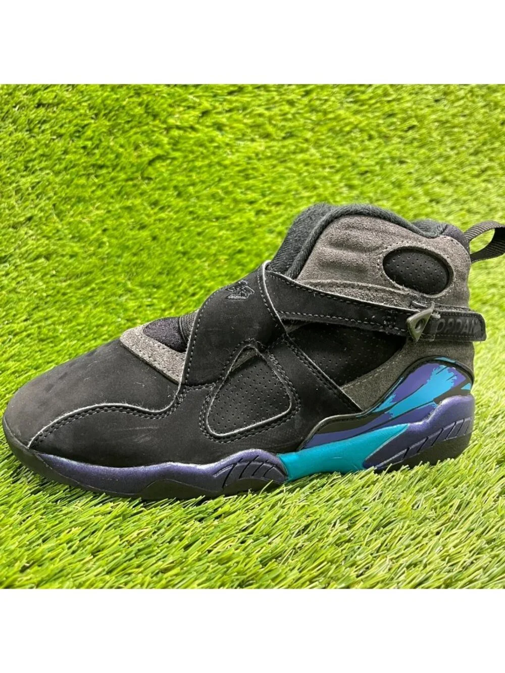 Nike Air Jordan 8 Retro Boys Size 2Y Black Blue Purple Athletic Shoes Sneakers